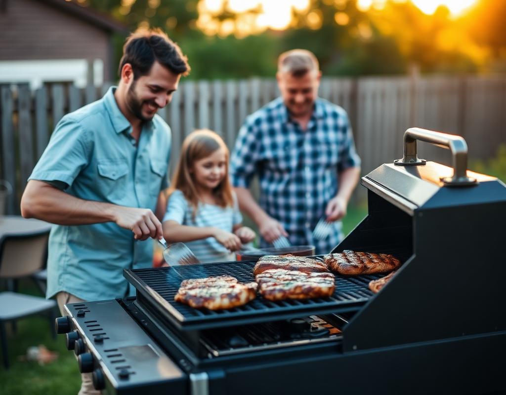 Family cooking beef